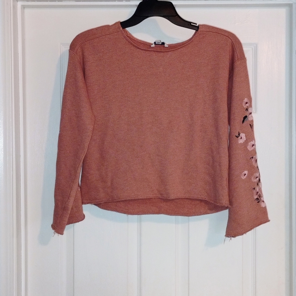 American Eagle Outfitters Pink Floral Sleeve Sweatshirt Sz S